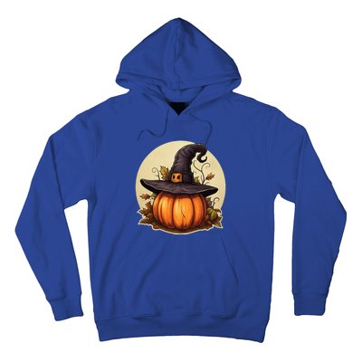 Pumpkin Wearing Witch Hat Halloween Theme Fall Leaves Hoodie