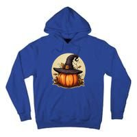 Pumpkin Wearing Witch Hat Halloween Theme Fall Leaves Tall Hoodie