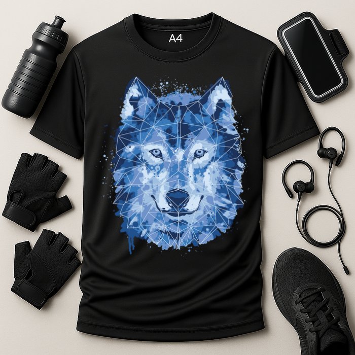 Polygon Wolf Wild Animal Cooling Performance Crew T-Shirt