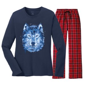 Polygon Wolf Wild Animal Women's Long Sleeve Flannel Pajama Set 