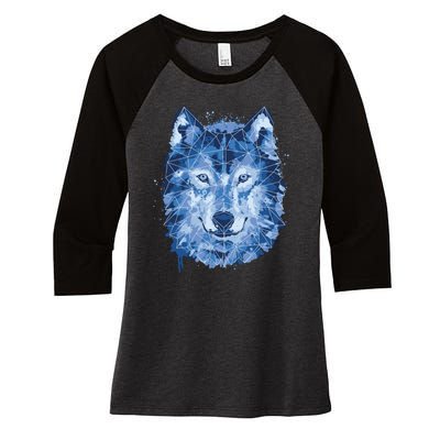 Polygon Wolf Wild Animal Women's Tri-Blend 3/4-Sleeve Raglan Shirt