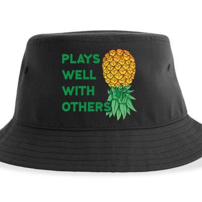 Plays Well With Others Upside Down Pineapple Meaningful Gift Polyamory Gift Sustainable Bucket Hat