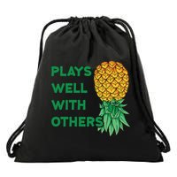 Plays Well With Others Upside Down Pineapple Meaningful Gift Polyamory Gift Drawstring Bag