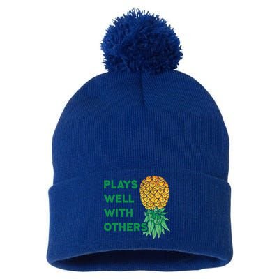 Plays Well With Others Upside Down Pineapple Meaningful Gift Polyamory Gift Pom Pom 12in Knit Beanie
