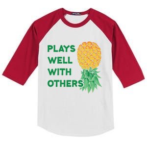 Plays Well With Others Upside Down Pineapple Meaningful Gift Polyamory Gift Kids Colorblock Raglan Jersey