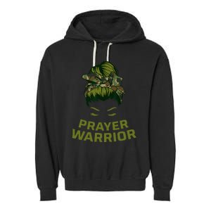 Prayer Warrior Women Camo Faith God Jesus Christian Garment-Dyed Fleece Hoodie