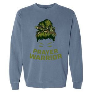 Prayer Warrior Women Camo Faith God Jesus Christian Garment-Dyed Sweatshirt