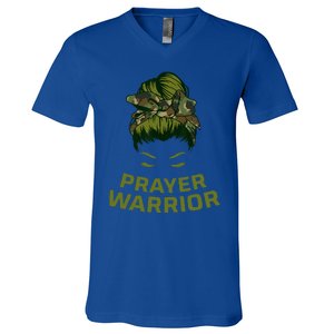 Prayer Warrior Women Camo Faith God Jesus Christian V-Neck T-Shirt