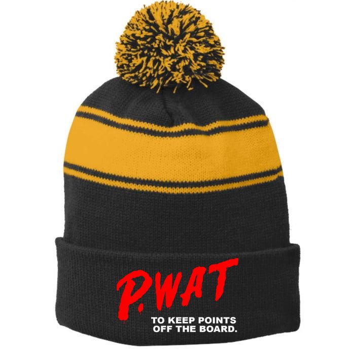 Peyton Watson Wearing P.Wat Too Keep Points Off The Board Stripe Pom Pom Beanie