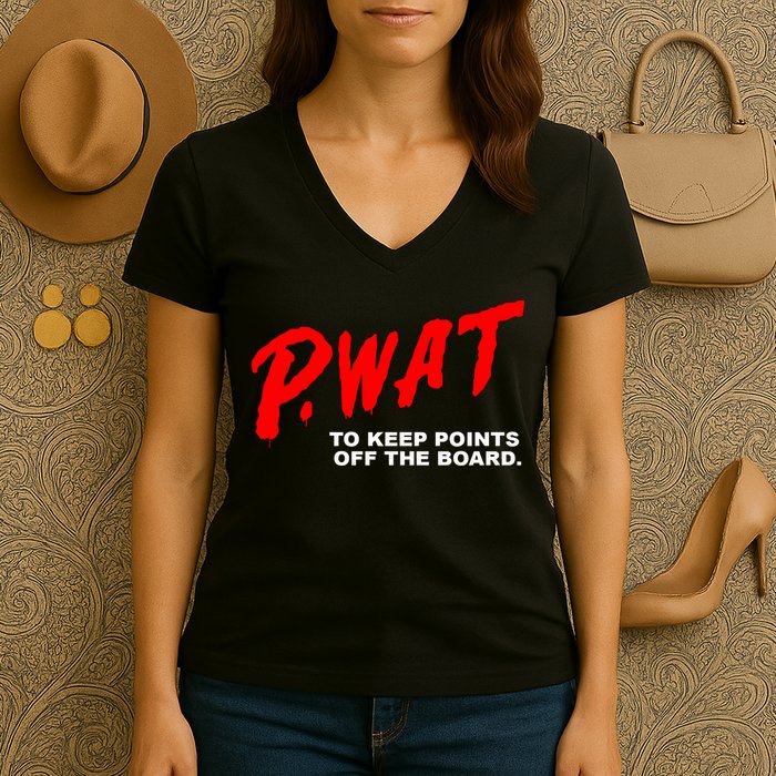 Peyton Watson Wearing P.Wat Too Keep Points Off The Board Women's V-Neck T-Shirt