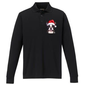 Pug Xmas Decoration Santa Hat Dog Christmas Funny Pug Performance Long Sleeve Polo