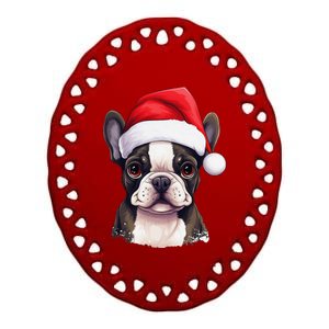 Pug Xmas Decoration Santa Hat Dog Christmas Funny Pug Ceramic Oval Ornament