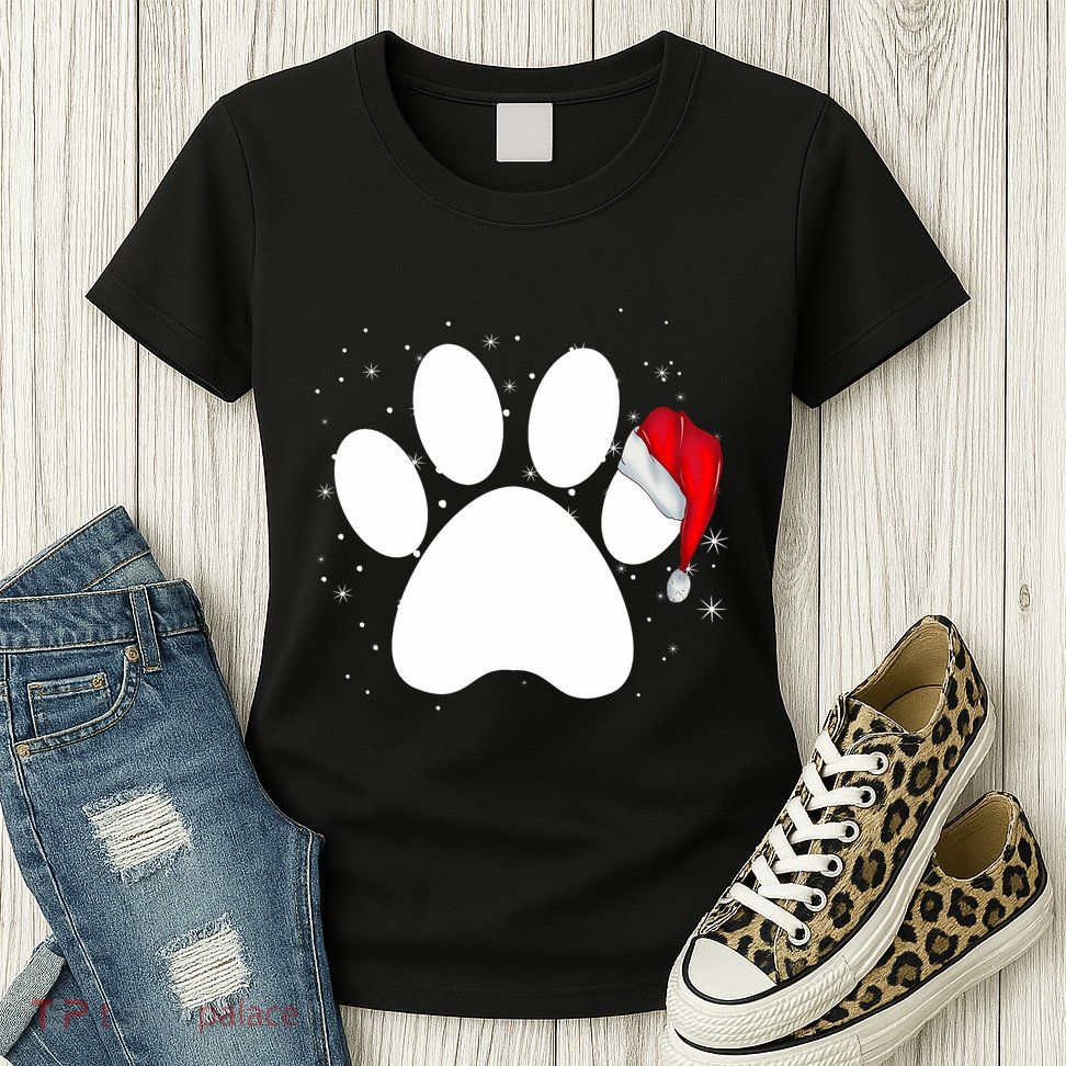 Paw Xmas Dog Christmas Funny Family Matching Outfits Dogs Womens T-Shirt