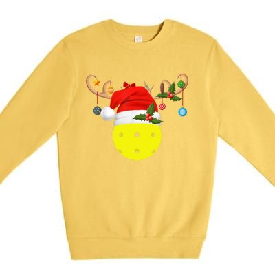 Pickleball Xmas Gift Reindeer Santa Hat Pickleball Christmas TShirt Premium Crewneck Sweatshirt