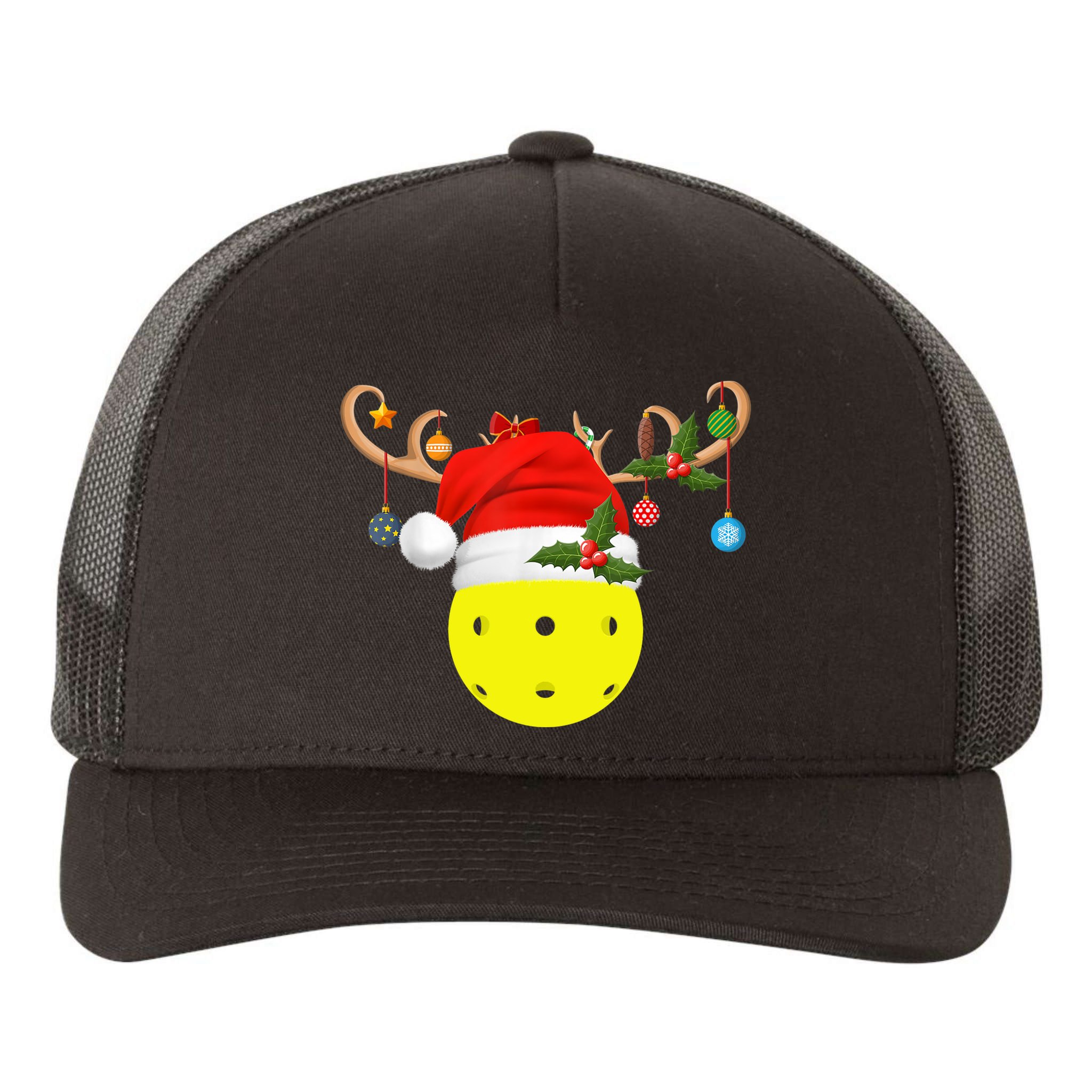 Pickleball Xmas Gift Reindeer Santa Hat Pickleball Christmas TShirt Yupoong Adult 5-Panel Trucker Hat