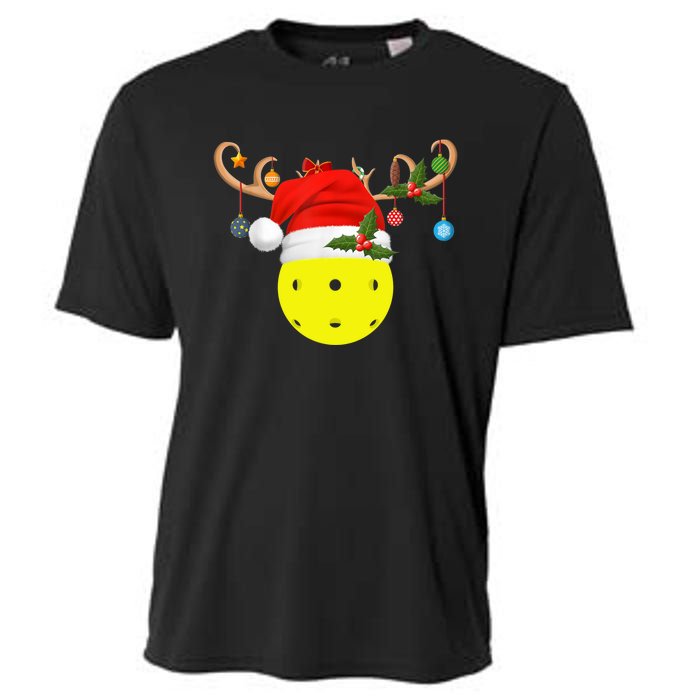 Pickleball Xmas Gift Reindeer Santa Hat Pickleball Christmas TShirt Cooling Performance Crew T-Shirt