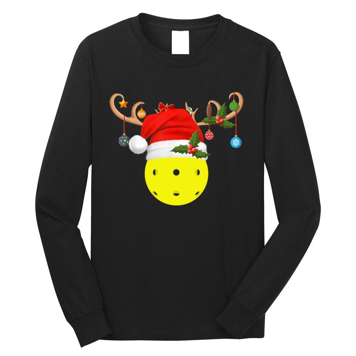 Pickleball Xmas Gift Reindeer Santa Hat Pickleball Christmas TShirt Long Sleeve Shirt