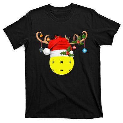 Pickleball Xmas Gift Reindeer Santa Hat Pickleball Christmas TShirt T-Shirt