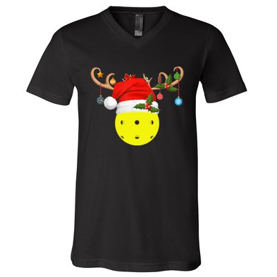 Pickleball Xmas Gift Reindeer Santa Hat Pickleball Christmas TShirt V-Neck T-Shirt