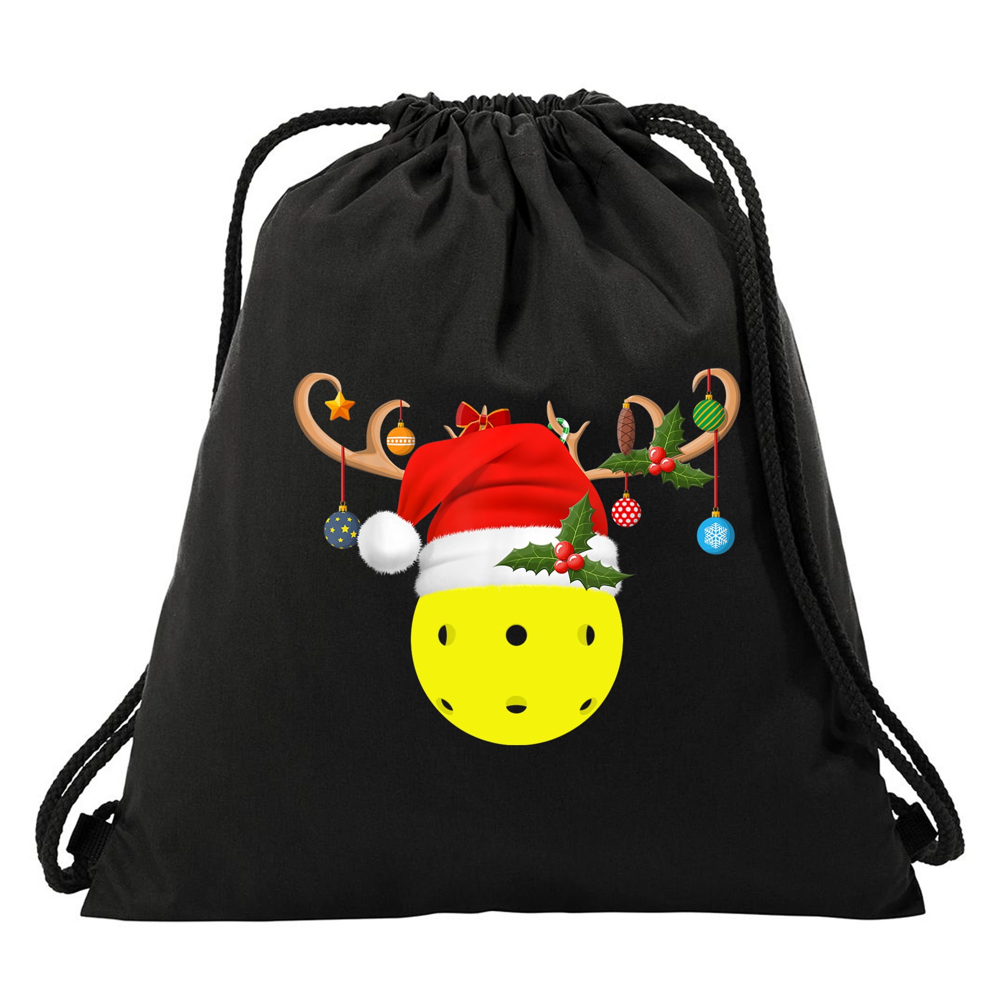 Pickleball Xmas Gift Reindeer Santa Hat Pickleball Christmas TShirt Drawstring Bag