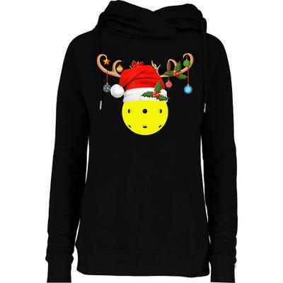 Pickleball Xmas Gift Reindeer Santa Hat Pickleball Christmas TShirt Womens Funnel Neck Pullover Hood