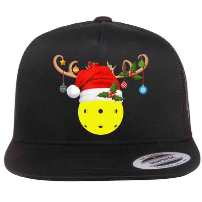 Pickleball Xmas Gift Reindeer Santa Hat Pickleball Christmas TShirt Flatbill Hat