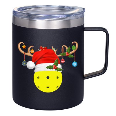 Pickleball Xmas Gift Reindeer Santa Hat Pickleball Christmas TShirt 12oz Stainless Steel Coffee Mug