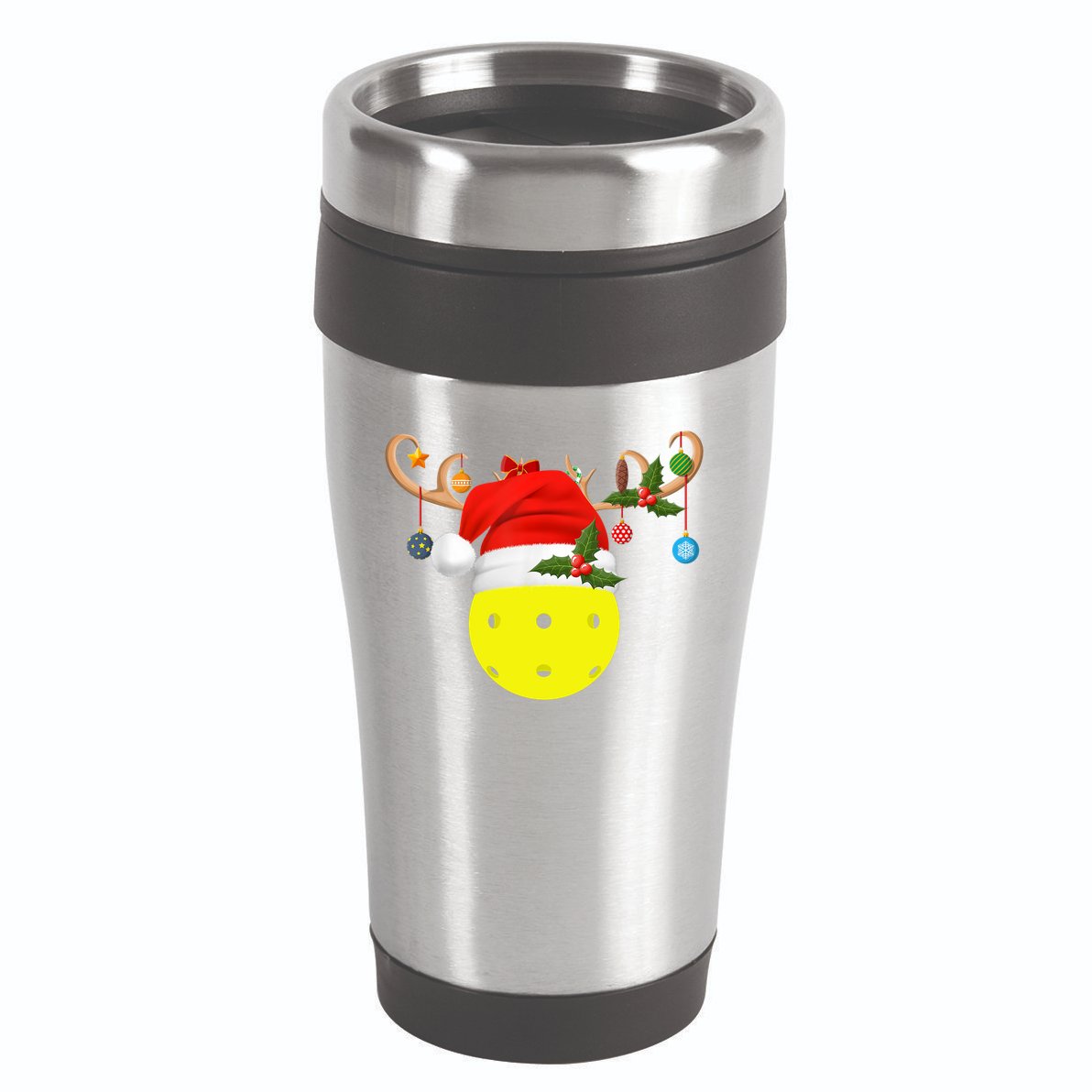 Pickleball Xmas Gift Reindeer Santa Hat Pickleball Christmas TShirt 16oz Travel Tumbler