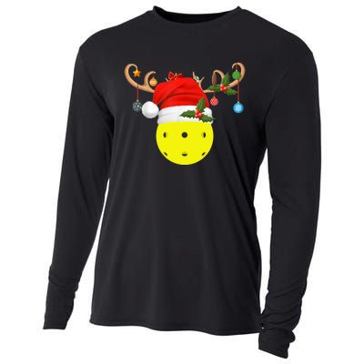 Pickleball Xmas Gift Reindeer Santa Hat Pickleball Christmas TShirt Cooling Performance Long Sleeve Crew