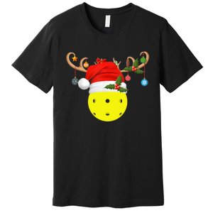 Pickleball Xmas Gift Reindeer Santa Hat Pickleball Christmas TShirt Premium T-Shirt