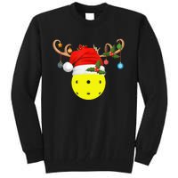 Pickleball Xmas Gift Reindeer Santa Hat Pickleball Christmas TShirt Tall Sweatshirt