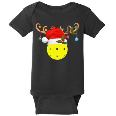 Pickleball Xmas Gift Reindeer Santa Hat Pickleball Christmas TShirt Baby Bodysuit