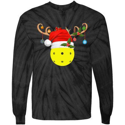 Pickleball Xmas Gift Reindeer Santa Hat Pickleball Christmas TShirt Tie-Dye Long Sleeve Shirt