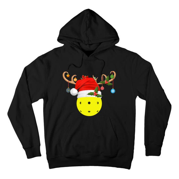 Pickleball Xmas Gift Reindeer Santa Hat Pickleball Christmas TShirt Tall Hoodie