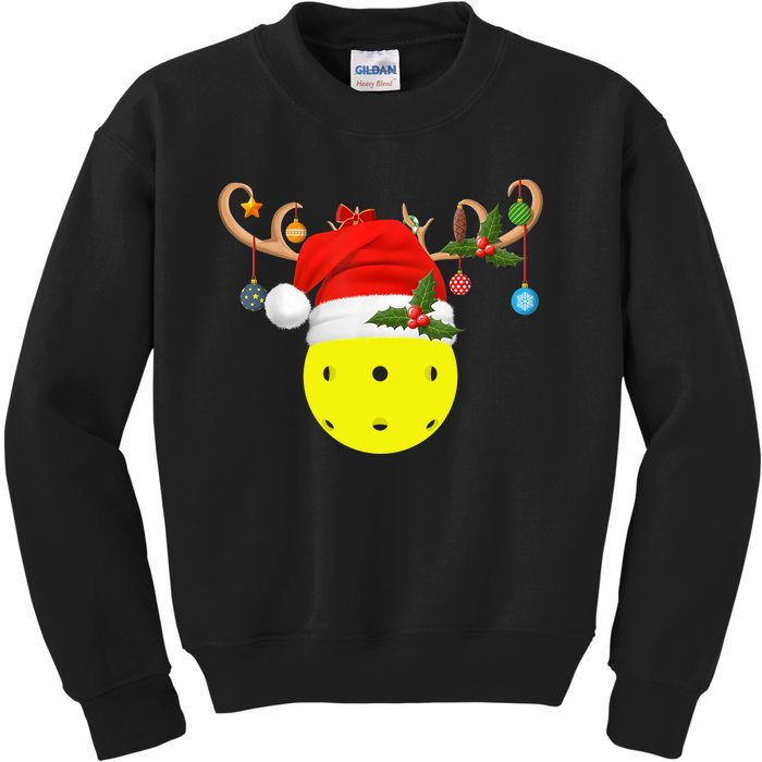 Pickleball Xmas Gift Reindeer Santa Hat Pickleball Christmas TShirt Kids Sweatshirt