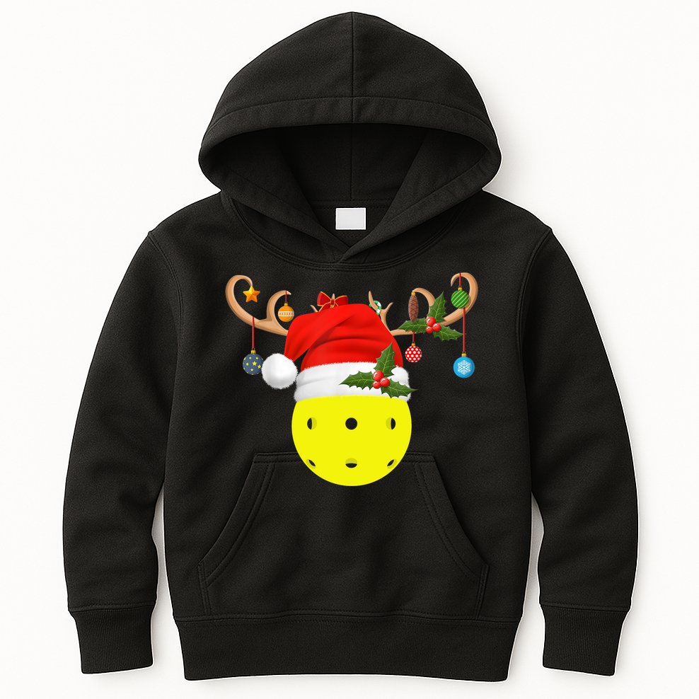 Pickleball Xmas Gift Reindeer Santa Hat Pickleball Christmas TShirt Kids Hoodie