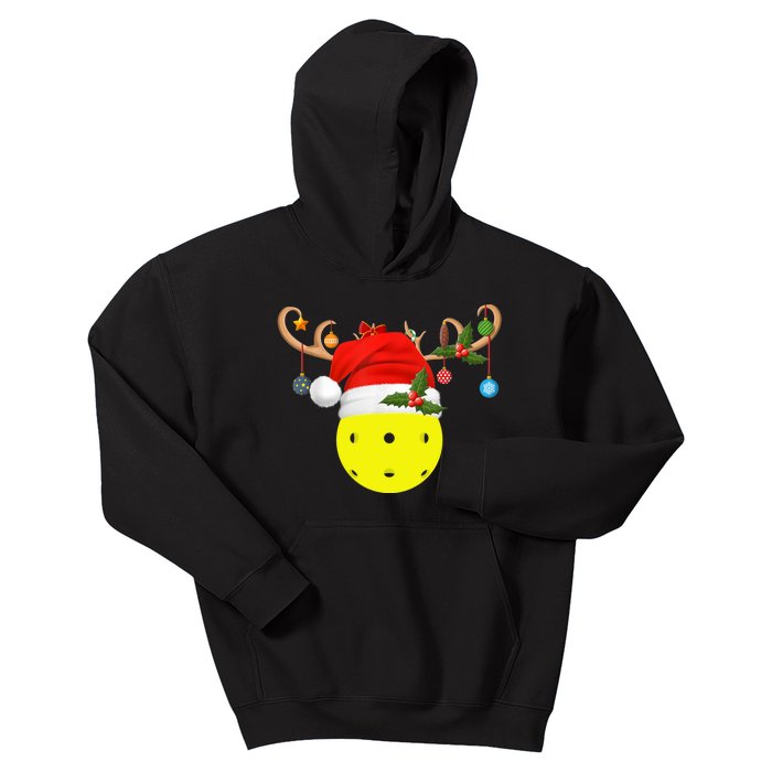 Pickleball Xmas Gift Reindeer Santa Hat Pickleball Christmas TShirt Kids Hoodie