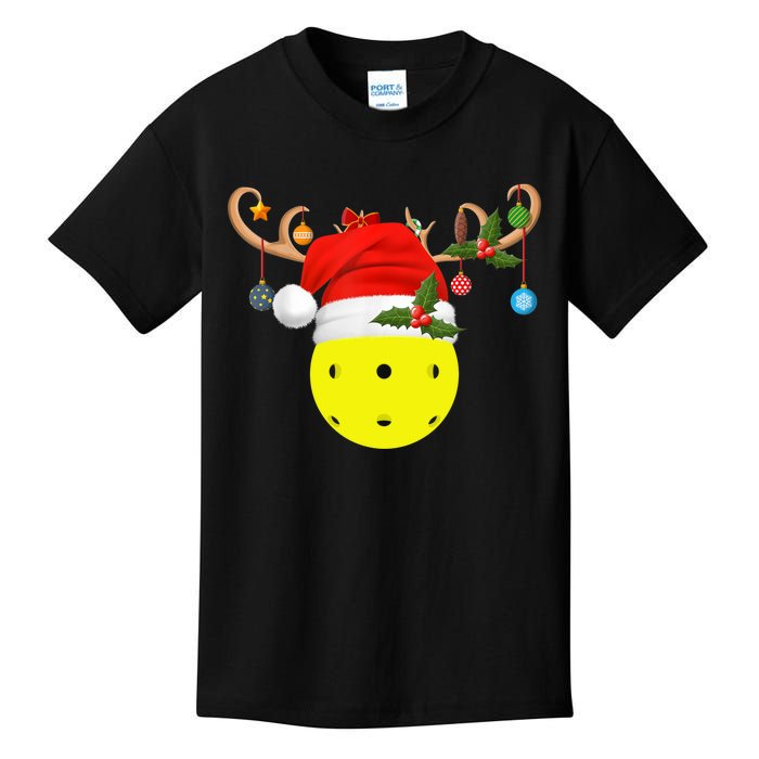 Pickleball Xmas Gift Reindeer Santa Hat Pickleball Christmas TShirt Kids T-Shirt