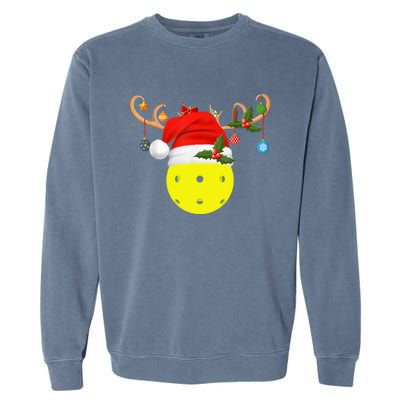 Pickleball Xmas Gift Reindeer Santa Hat Pickleball Christmas TShirt Garment-Dyed Sweatshirt