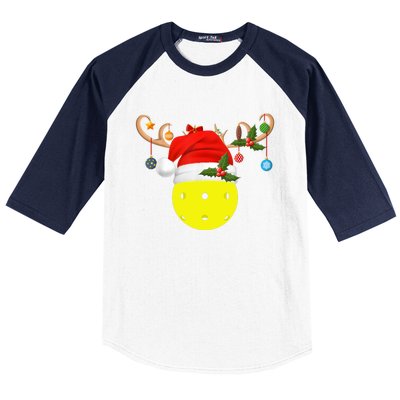 Pickleball Xmas Gift Reindeer Santa Hat Pickleball Christmas TShirt Baseball Sleeve Shirt