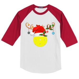 Pickleball Xmas Gift Reindeer Santa Hat Pickleball Christmas TShirt Kids Colorblock Raglan Jersey