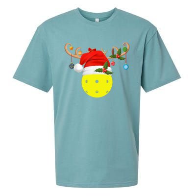 Pickleball Xmas Gift Reindeer Santa Hat Pickleball Christmas TShirt Sueded Cloud Jersey T-Shirt