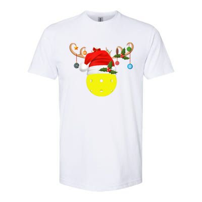 Pickleball Xmas Gift Reindeer Santa Hat Pickleball Christmas TShirt Softstyle CVC T-Shirt