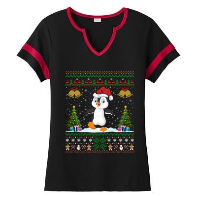 Penguin Xmas Gift Santa Hat Ugly Penguin Christmas Gift Ladies Halftime Notch Neck Tee