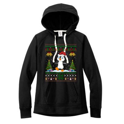 Penguin Xmas Gift Santa Hat Ugly Penguin Christmas Gift Women's Fleece Hoodie