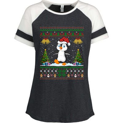 Penguin Xmas Gift Santa Hat Ugly Penguin Christmas Gift Enza Ladies Jersey Colorblock Tee