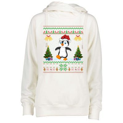 Penguin Xmas Gift Santa Hat Ugly Penguin Christmas Gift Womens Funnel Neck Pullover Hood