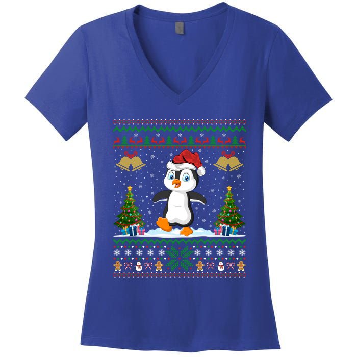 Penguin Xmas Gift Santa Hat Ugly Penguin Christmas Gift Women's V-Neck T-Shirt