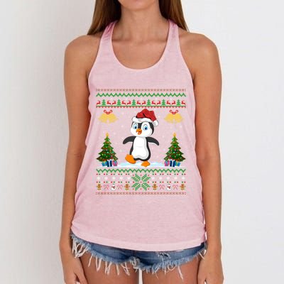 Penguin Xmas Gift Santa Hat Ugly Penguin Christmas Gift Women's Knotted Racerback Tank