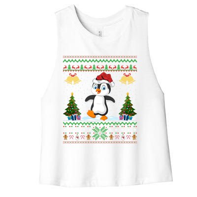 Penguin Xmas Gift Santa Hat Ugly Penguin Christmas Gift Women's Racerback Cropped Tank